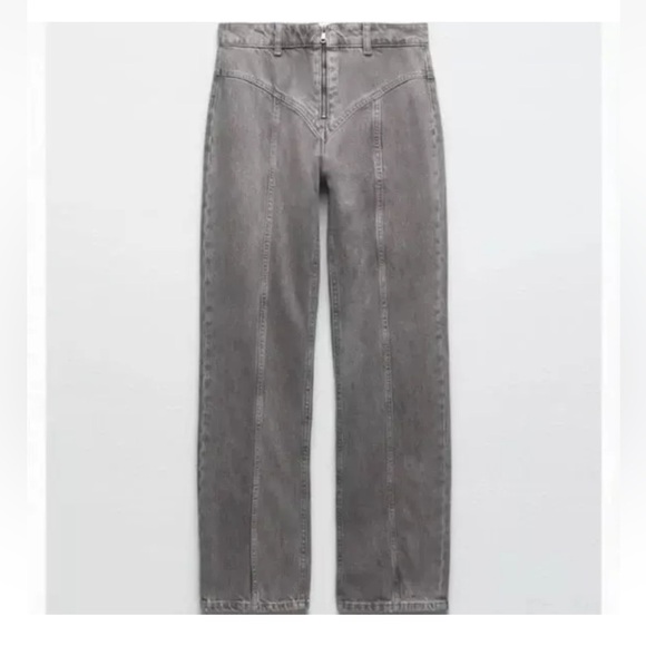 Zara jeans Anthracite Grey TRF Seamed Straight Zip Up Western Rodeo women 2/24 - Picture 2 of 8